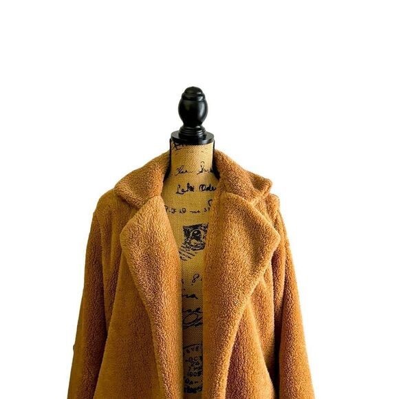 Boho Tan Lapel Neck Open Front Teddy Coat Size XL NWOT - Picture 3 of 9